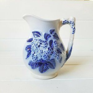 Cobalt SALT GLAZED Stoneware Creamer/Pitcher, with Raised Strawberries Design
